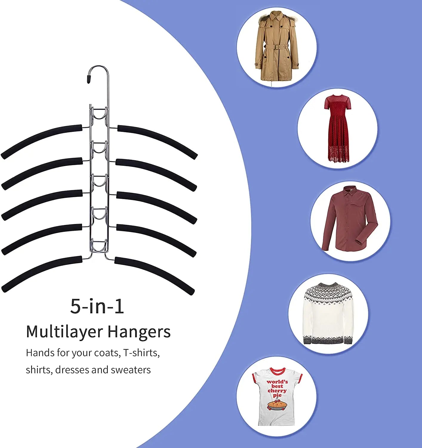 5 In 1 Anti Slip Metal Sweater Coat Hangers,Multi Layers Wardrobe Clothes Rack,Heavy Space Save Blouse Closet Storage Organizer