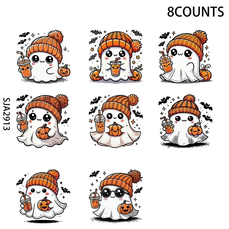 Spooky Ghost Coffee Fall Halloween UV DTF Stickers, Waterproof Sticker Pack for Decorating Mugs, DIYSupplies,3D Home Decoration