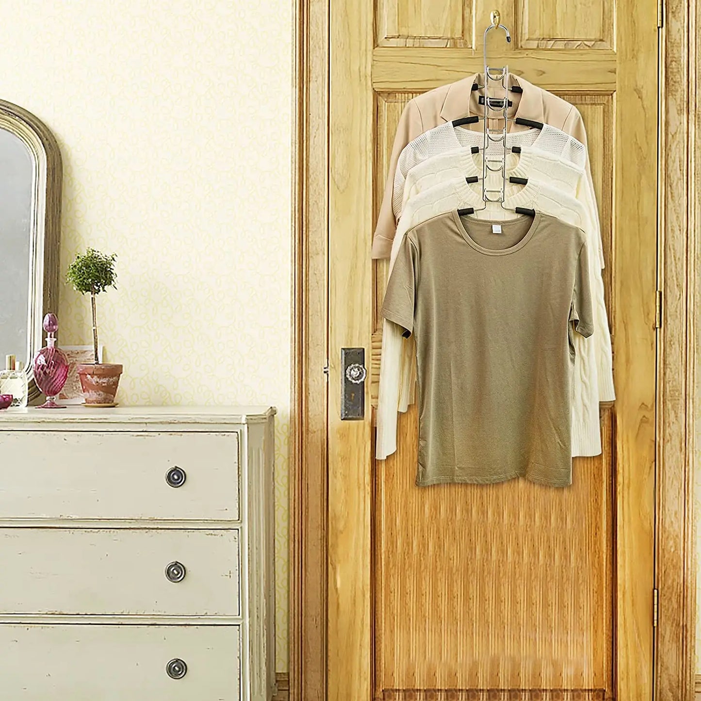 5 In 1 Anti Slip Metal Sweater Coat Hangers,Multi Layers Wardrobe Clothes Rack,Heavy Space Save Blouse Closet Storage Organizer