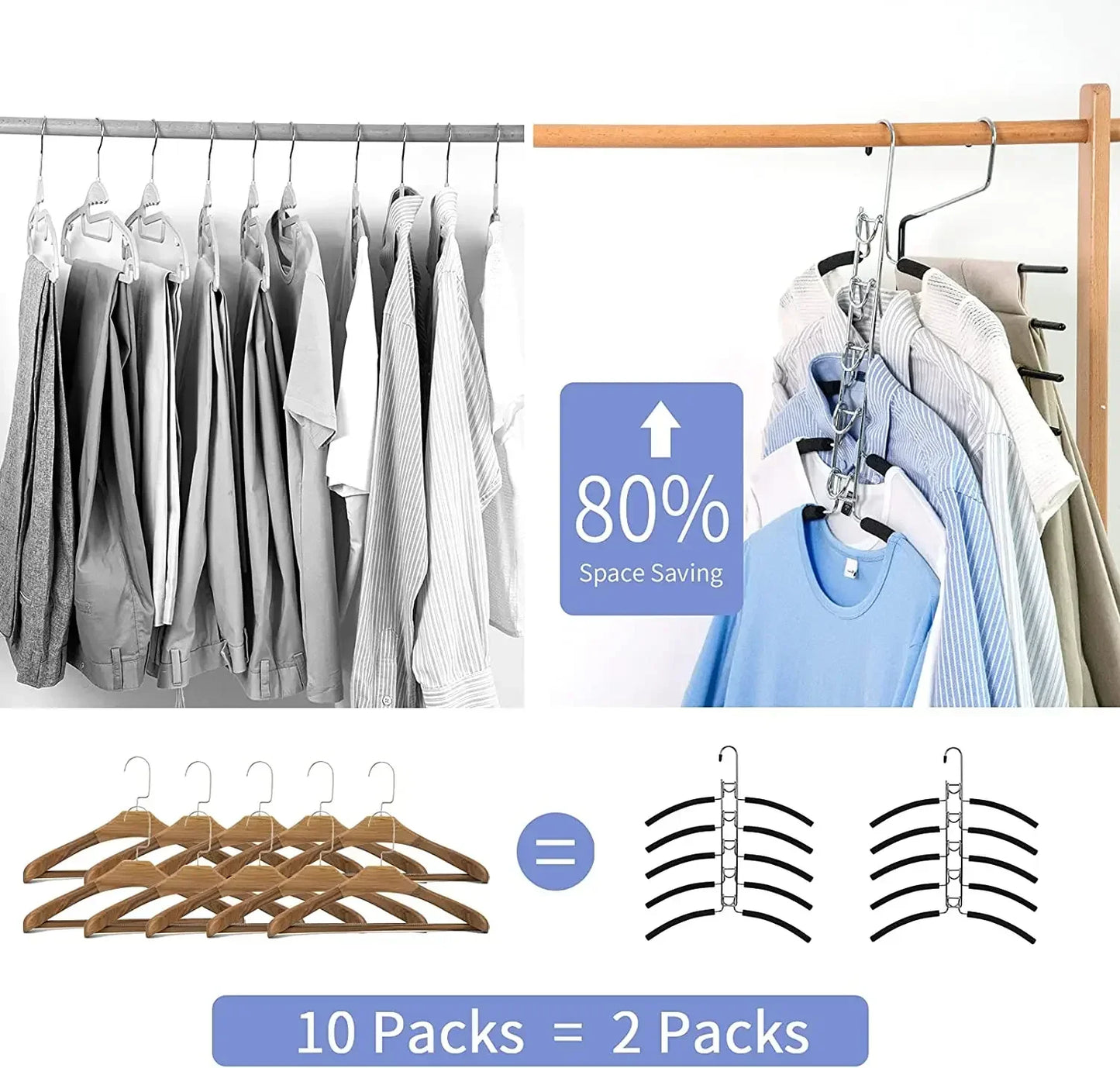 5 In 1 Anti Slip Metal Sweater Coat Hangers,Multi Layers Wardrobe Clothes Rack,Heavy Space Save Blouse Closet Storage Organizer