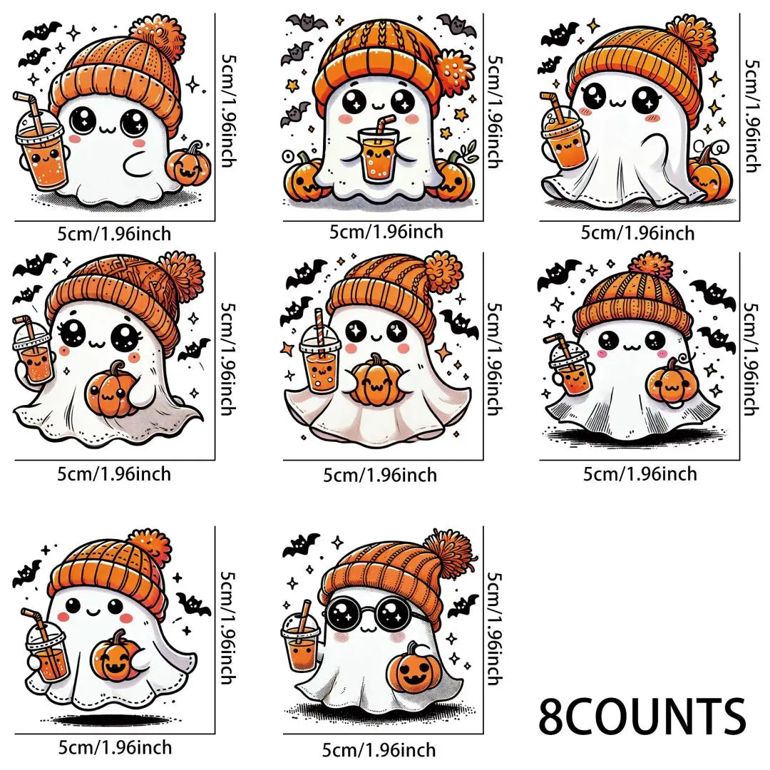 Spooky Ghost Coffee Fall Halloween UV DTF Stickers, Waterproof Sticker Pack for Decorating Mugs, DIYSupplies,3D Home Decoration