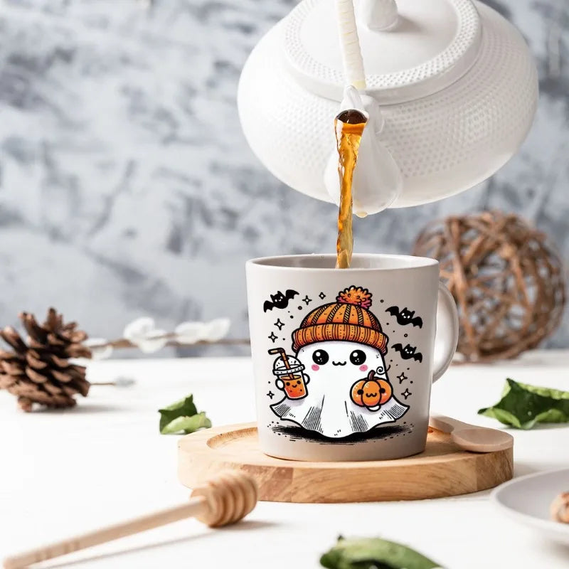 Spooky Ghost Coffee Fall Halloween UV DTF Stickers, Waterproof Sticker Pack for Decorating Mugs, DIYSupplies,3D Home Decoration