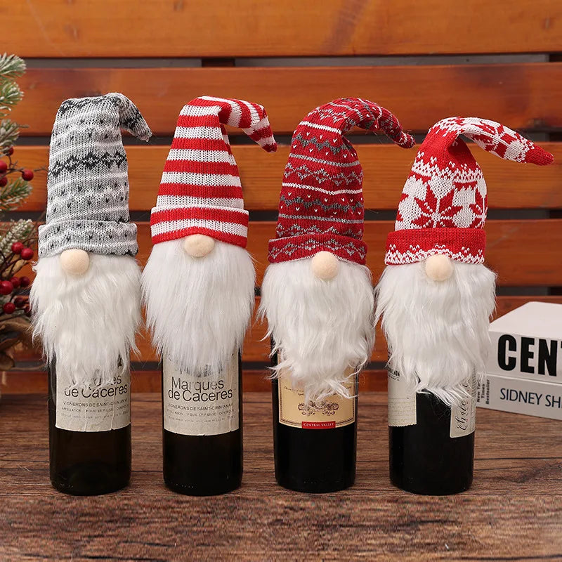 Christmas European And American Style Knitted Faceless Old Man Long Beard Wine Bottle Set Decoration Supplies Gift Bag