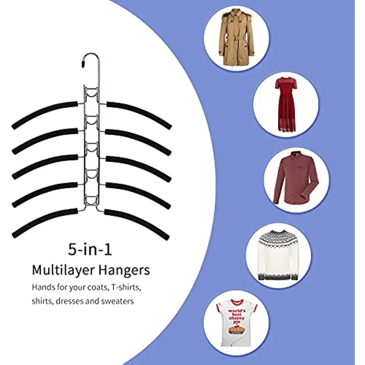 5 In 1 Anti Slip Metal Sweater Coat Hangers,Multi Layers Wardrobe Clothes Rack,Heavy Space Save Blouse Closet Storage Organizer
