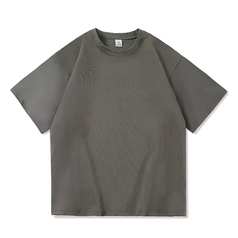 100% Cotton Short Sleeve Summer Oversized T-shirt For Men Solid Color Casual
