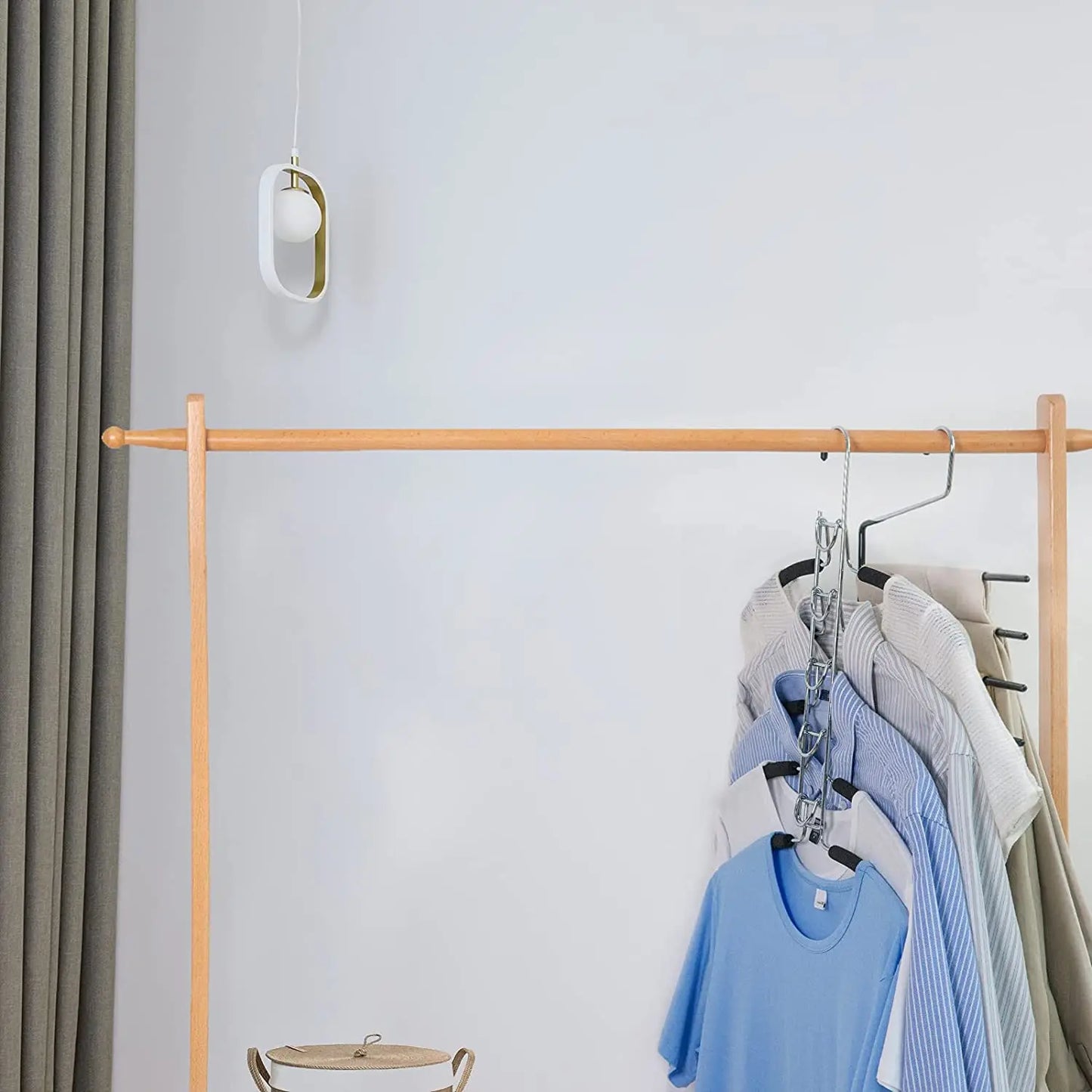 5 In 1 Anti Slip Metal Sweater Coat Hangers,Multi Layers Wardrobe Clothes Rack,Heavy Space Save Blouse Closet Storage Organizer
