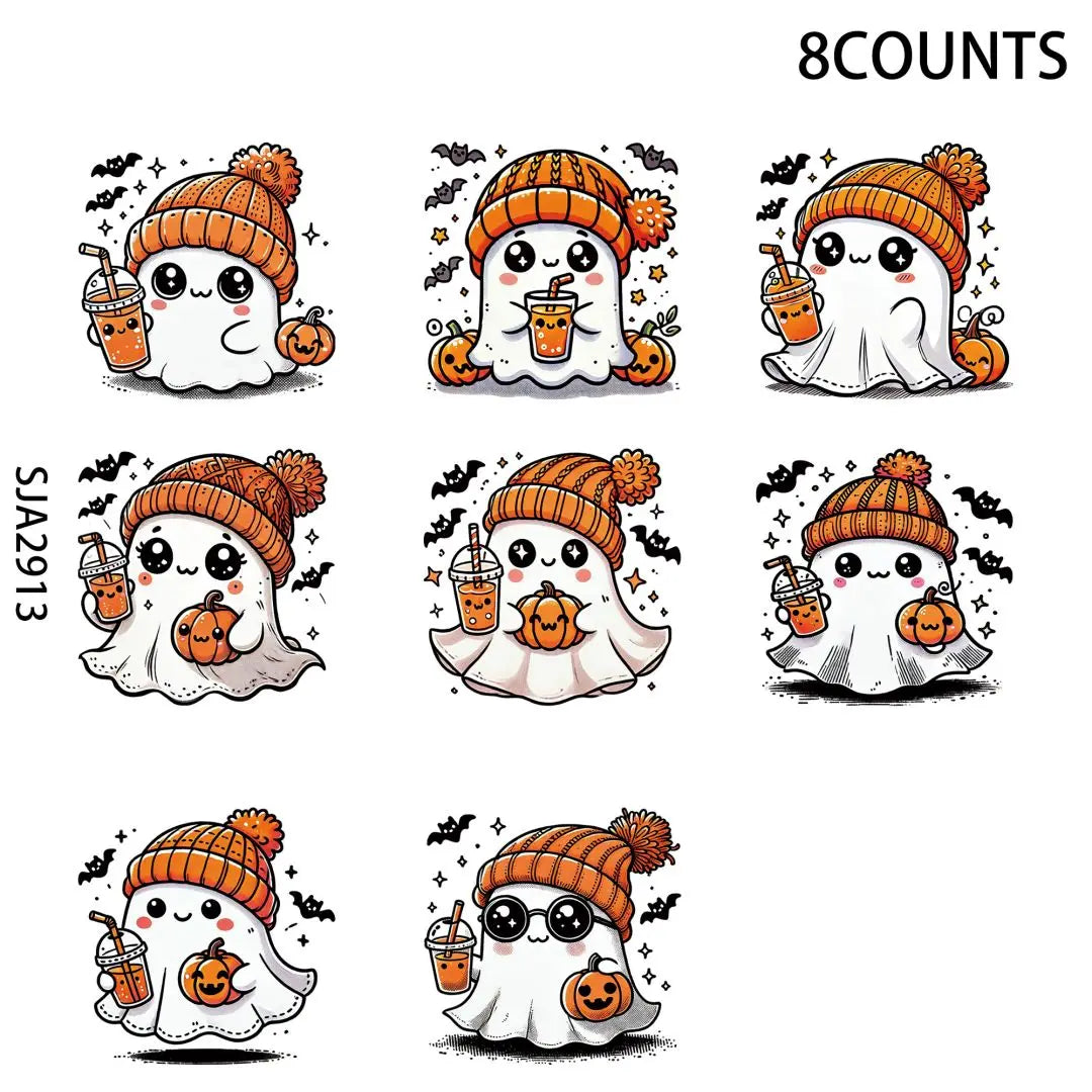 Spooky Ghost Coffee Fall Halloween UV DTF Stickers, Waterproof Sticker Pack for Decorating Mugs, DIYSupplies,3D Home Decoration