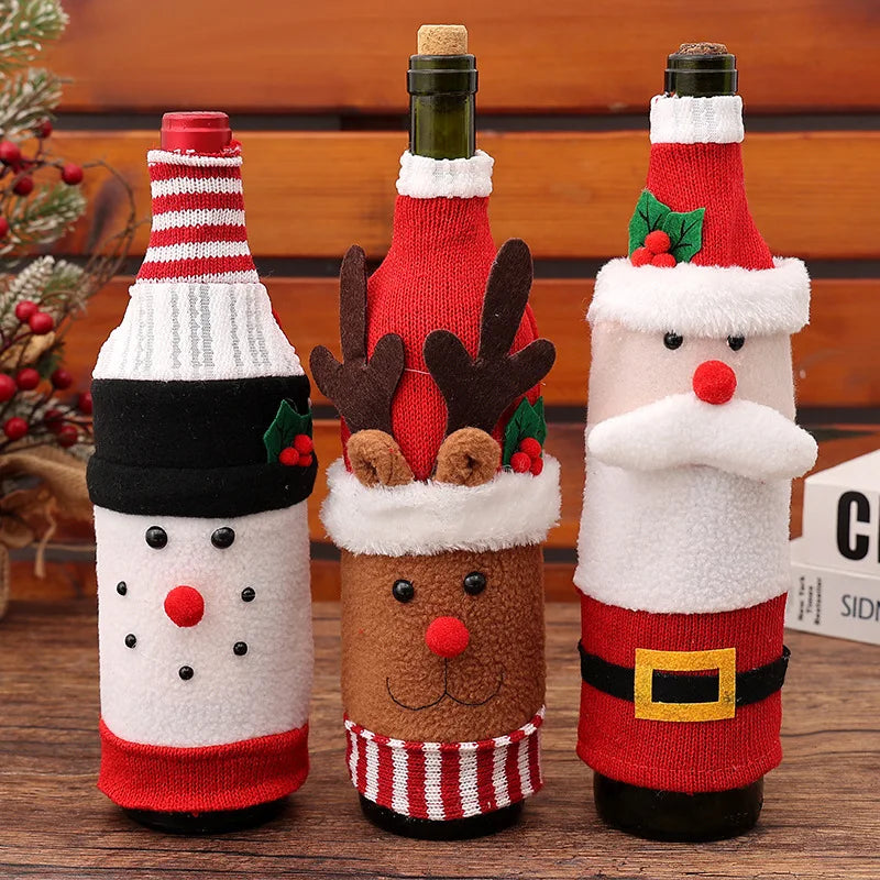 Christmas European And American Style Knitted Faceless Old Man Long Beard Wine Bottle Set Decoration Supplies Gift Bag