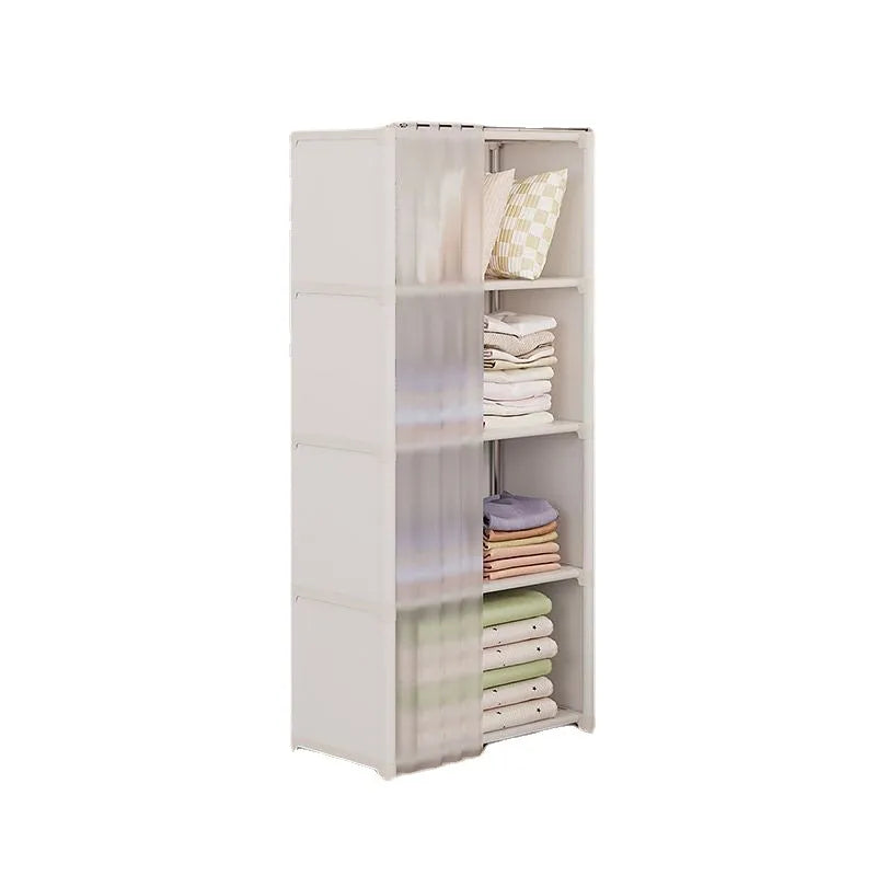 Portable Closet Wardrobe, Bedroom Clothes Closet Storage Organizer-Multi Storage Shelves, White Non-Woven Fabric Curtain