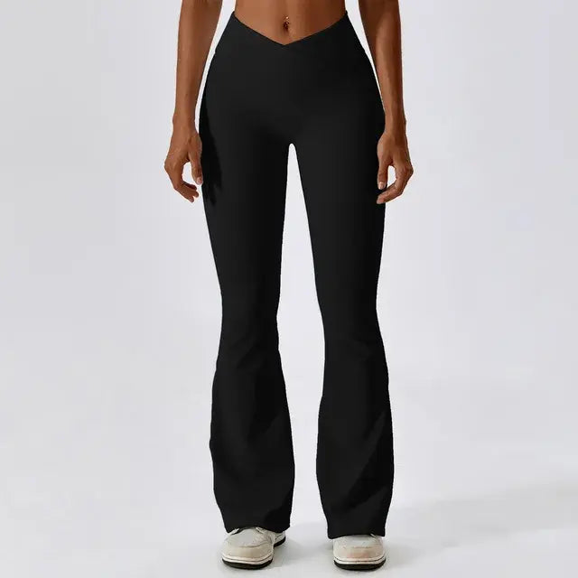 Flare Leggings, Crossover Yoga Pants with Tummy Control, High-Waisted and Wide Leg