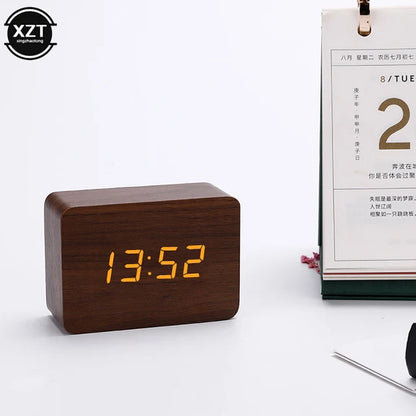 Elegant Wooden Alarm Clock LED