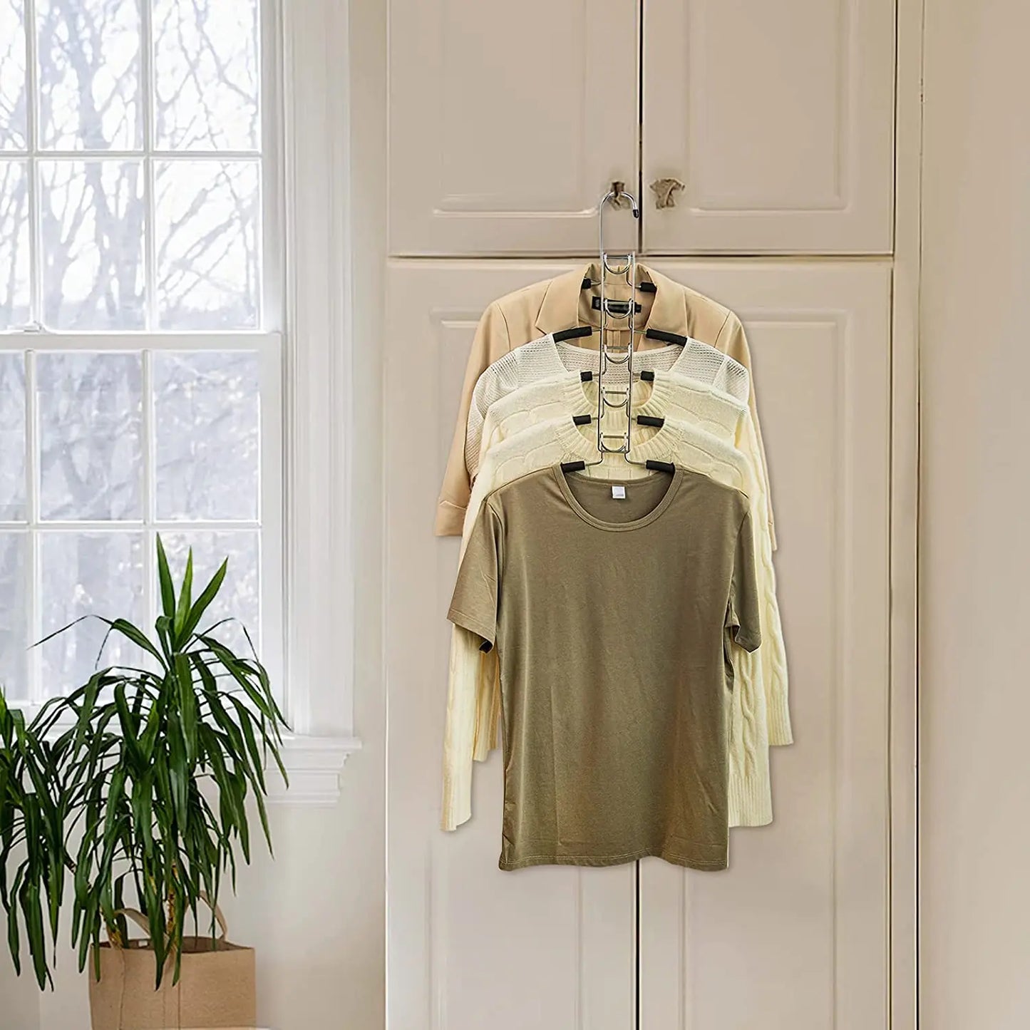 5 In 1 Anti Slip Metal Sweater Coat Hangers,Multi Layers Wardrobe Clothes Rack,Heavy Space Save Blouse Closet Storage Organizer