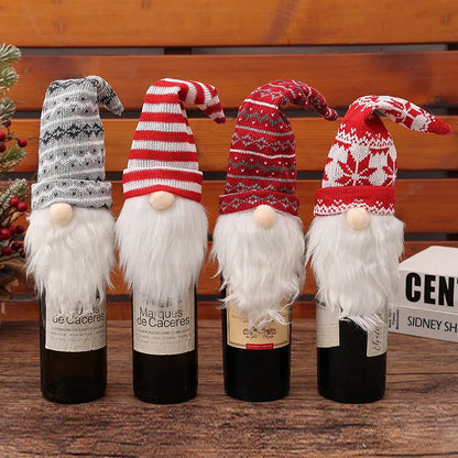 Christmas European And American Style Knitted Faceless Old Man Long Beard Wine Bottle Set Decoration Supplies Gift Bag