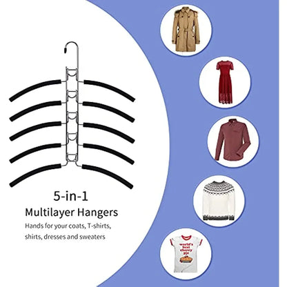 5 In 1 Anti Slip Metal Sweater Coat Hangers,Multi Layers Wardrobe Clothes Rack,Heavy Space Save Blouse Closet Storage Organizer