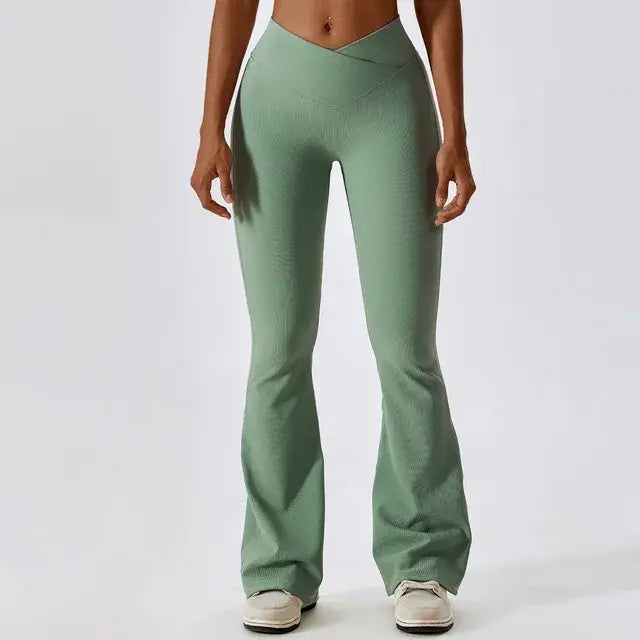 Flare Leggings, Crossover Yoga Pants with Tummy Control, High-Waisted and Wide Leg