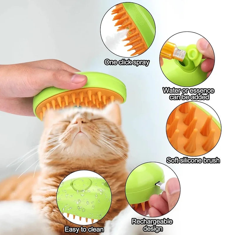 Cat Steam Brush, New 3 in1 Steamy Pet Hair Brush Cleanser Vapor for Dogs Cats, Cat Bath Brush with Steamer Water, Steaming Grooming Pet Brush Cleaner for Shedding, Pet Cat Spray Comb with Steam