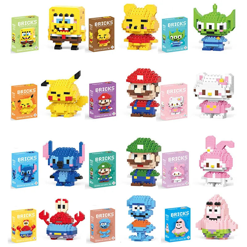 Disney Sanrio Stitzer Building Block Toy Small Particle Cartoon Character Model Construction Assembly Toy Children's Gift