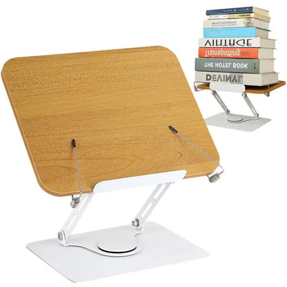 Book Stand for Reading, Aboutool Adjustable Book Holder with 360° Swivel Base & Page Clips, Foldable Cookbook Stand Textbook Stand for Music Scores, Recipe, Tablet, Laptop, Textbook