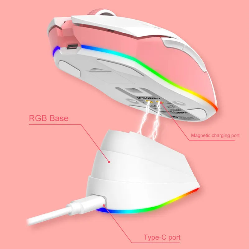 Dareu Gaming Mouse RGB 2.4G Wireless - Lightweight Wireless Gaming Mouse with RGB Charging Dock: Tri-Mode 2.4G/USB-C/BT Mouse Up to 6K DPI Optical Sensor -KBS II Buttons Fully Programmable- 120 Hr Battery