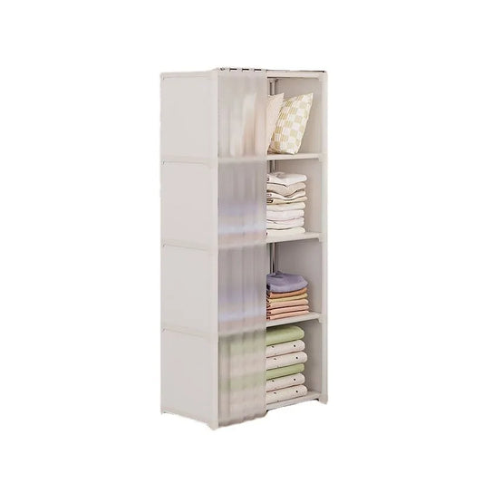 Portable Closet Wardrobe, Bedroom Clothes Closet Storage Organizer-Multi Storage Shelves, White Non-Woven Fabric Curtain