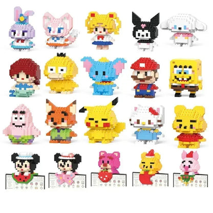 Disney Sanrio Stitzer Building Block Toy Small Particle Cartoon Character Model Construction Assembly Toy Children's Gift