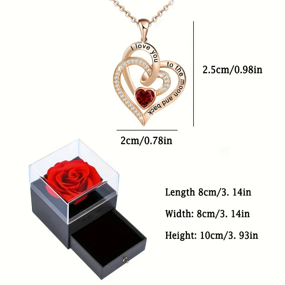 Luxury Love Heart Zircon Necklace With Rose Gifts Box For Women Girlfriends 2023 New Fashion Valentine Christmas Jewelry Gift