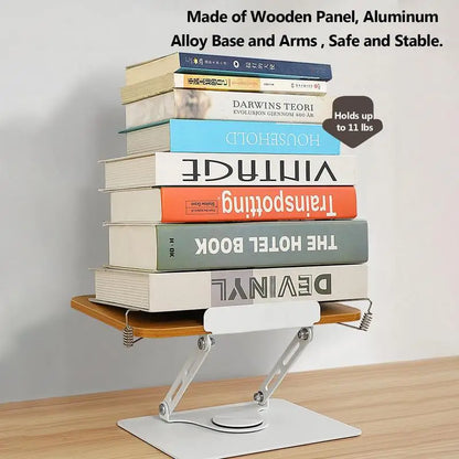 Book Stand for Reading, Aboutool Adjustable Book Holder with 360° Swivel Base & Page Clips, Foldable Cookbook Stand Textbook Stand for Music Scores, Recipe, Tablet, Laptop, Textbook