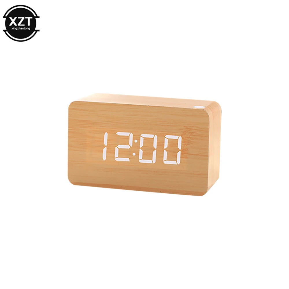 Elegant Wooden Alarm Clock LED