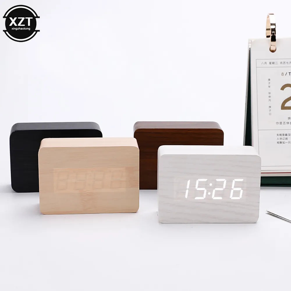 Elegant Wooden Alarm Clock LED