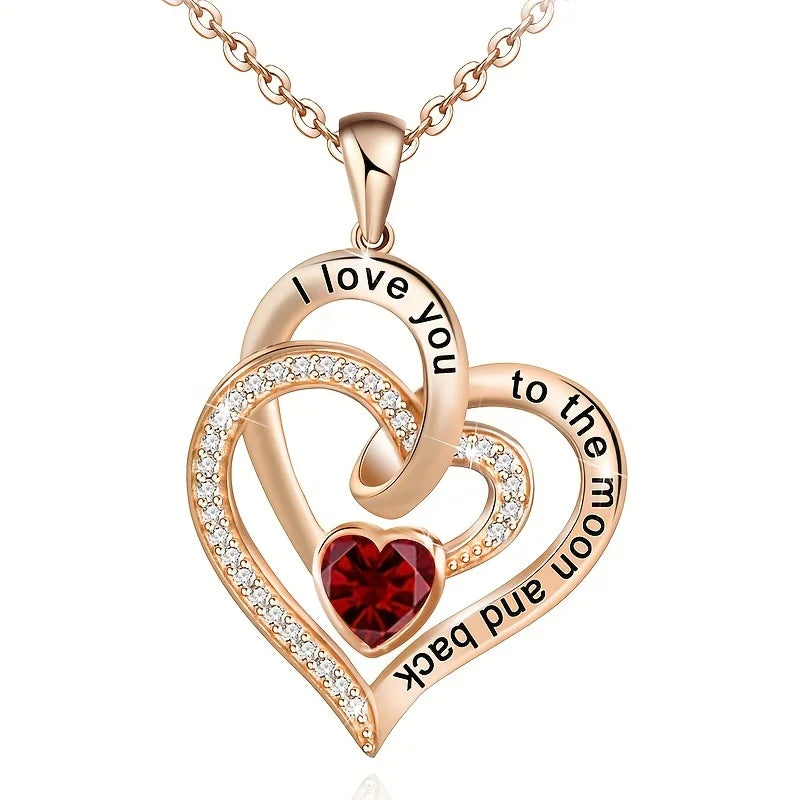 Luxury Love Heart Zircon Necklace With Rose Gifts Box For Women Girlfriends 2023 New Fashion Valentine Christmas Jewelry Gift